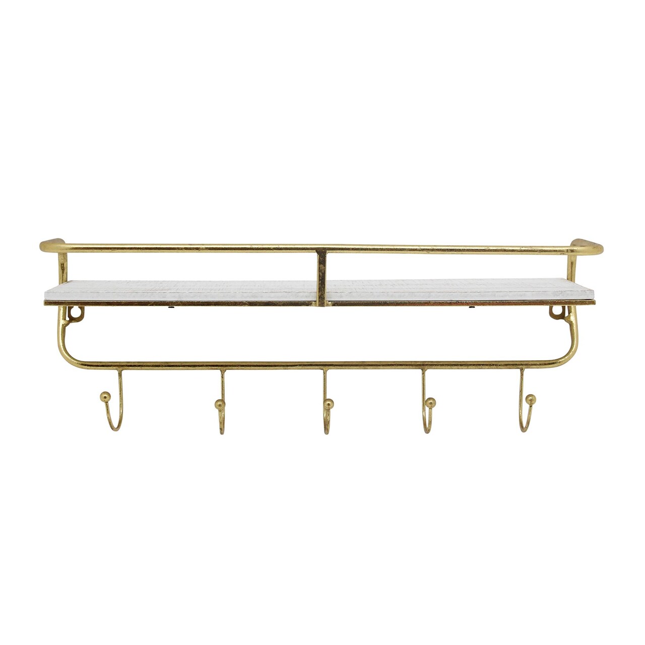 Kingston Living 20" White and Gold Single Tier Wall Shelf with Hooks
